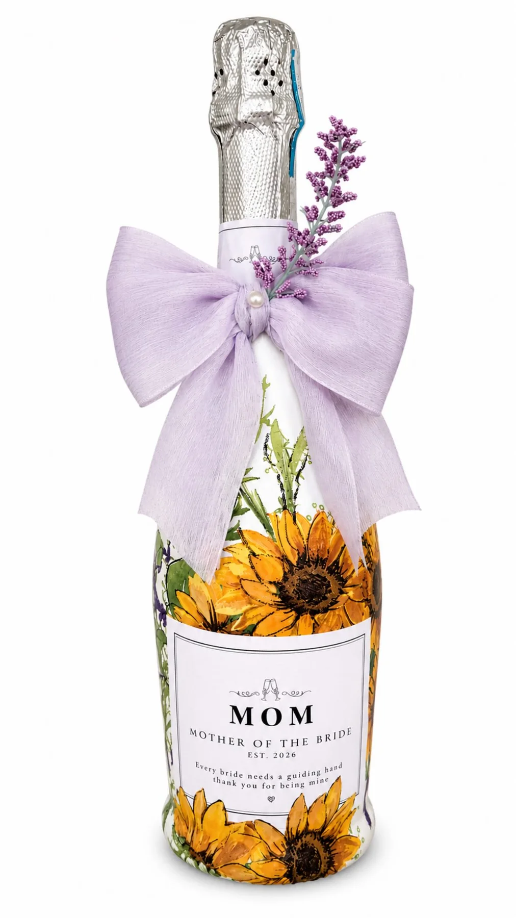 Sunflower mother of the bride custom bottle